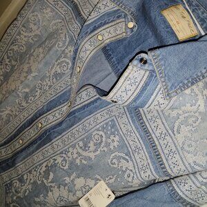 NWT We the free lace embroidered denim oversized long sleeve XS